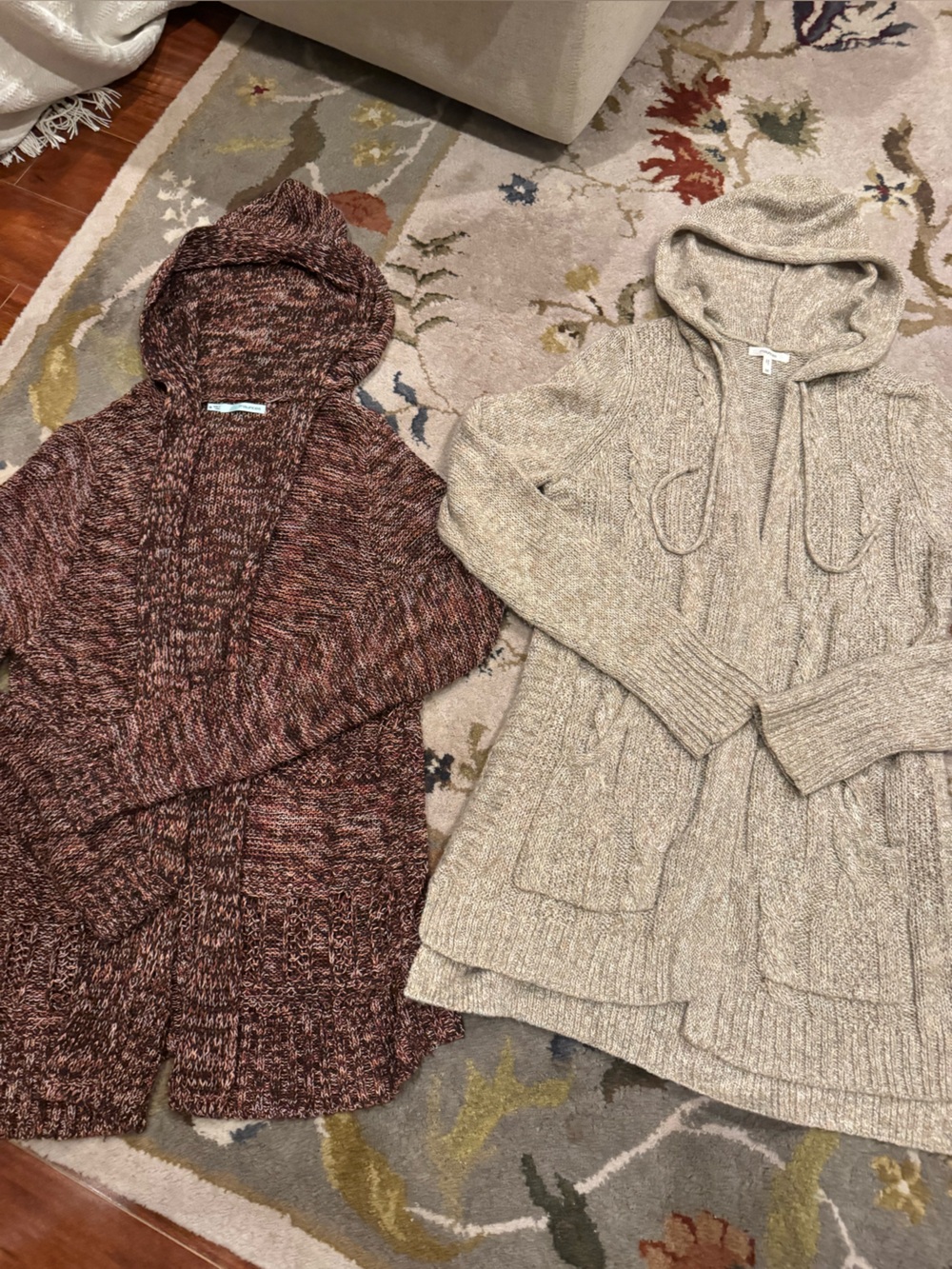 Maurice’s Cozy Hooded Knit Sweater Bundle Medium - Brown & Cream